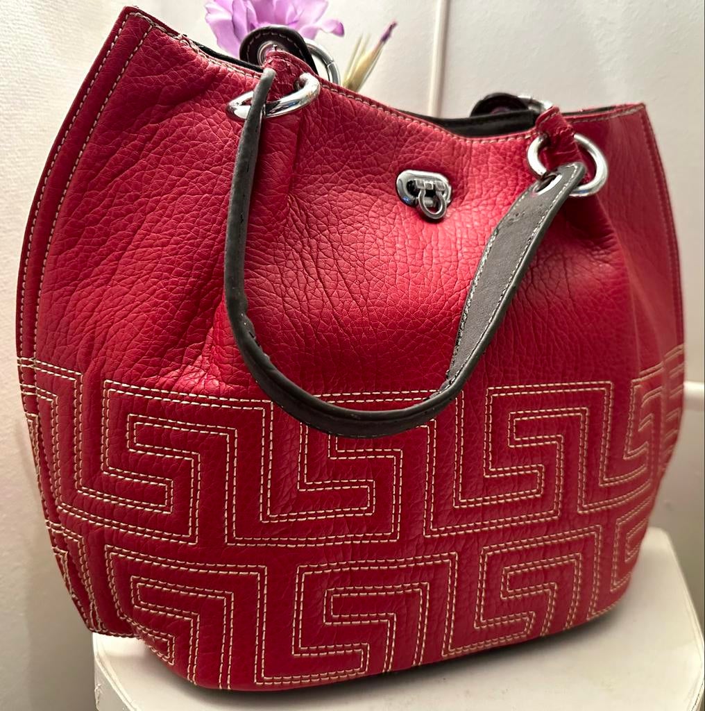 J&D Paris rode leren tas, Gebruikt, Rood, Handtas