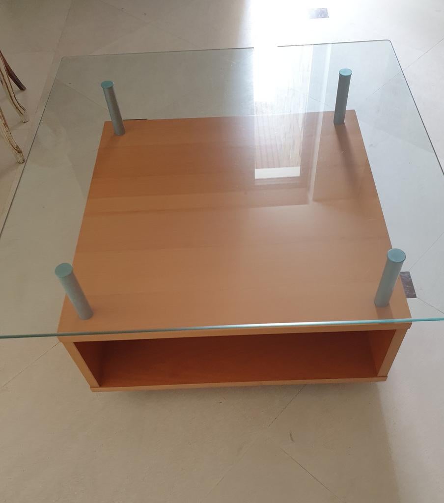 Table de salon bois/verre, Enlèvement, Comme neuf, Verre