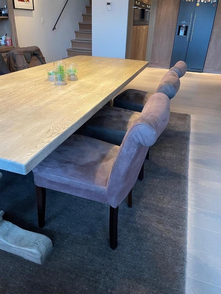 Massief eiken eetkamertafel + 6 stoelen, Huis en Inrichting, Tafels | Eettafels, Ophalen, Gebruikt, 100 tot 150 cm, Koloniaal