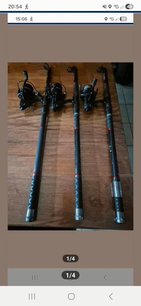 telescoop hengels 390 cm met  3 nieuwe baitruner molens, Enlèvement