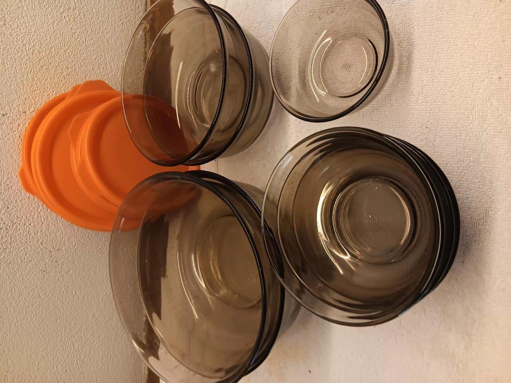 8 glazen retro kommetjes van bruin rookglas, Enlèvement ou Envoi, Utilisé