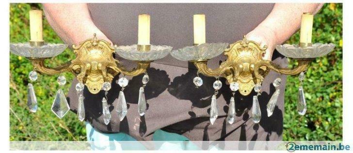 § paire d'appliques en laiton avec pampilles, Antiquités & Art, Antiquités | Éclairage, Enlèvement ou Envoi