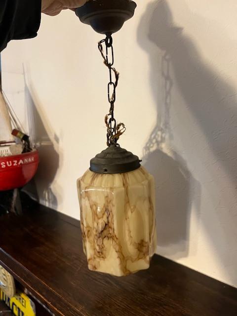 Gemarmerde opaline Art deco hanglamp 1930's, Ophalen