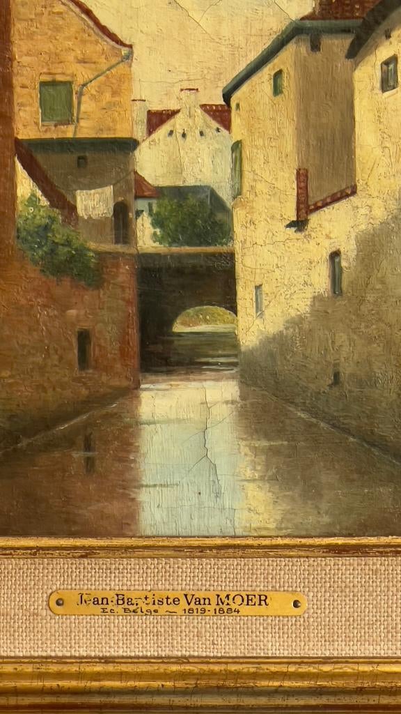 Olieverf op paneel – Brusselse straatscène, Antiek en Kunst, Ophalen