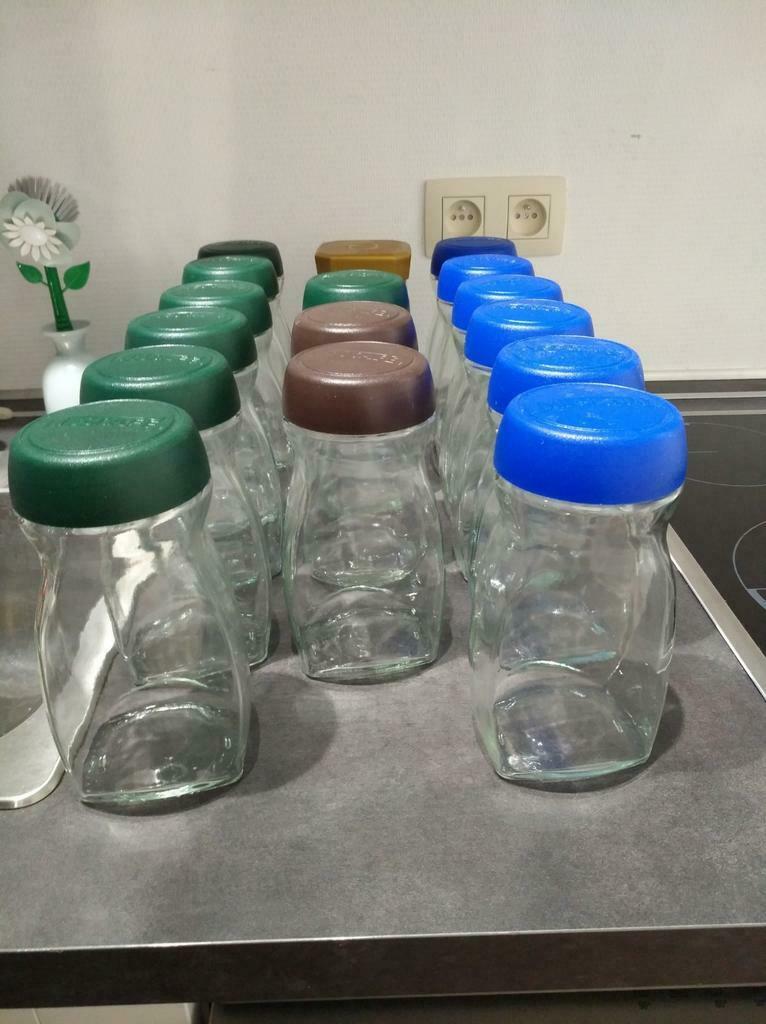 22 Grote (+/-1 L) glazen potten met schroefdeksel, Ophalen of Verzenden, Zo goed als nieuw, Glas, Kom(men)