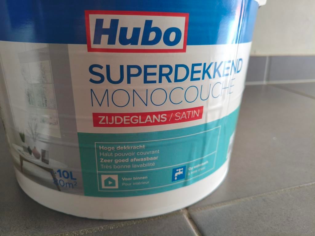 Hubo muurverf superdekkend zijdeglans 2x 10l wit, Doe-het-zelf en Bouw, Ophalen, Wit