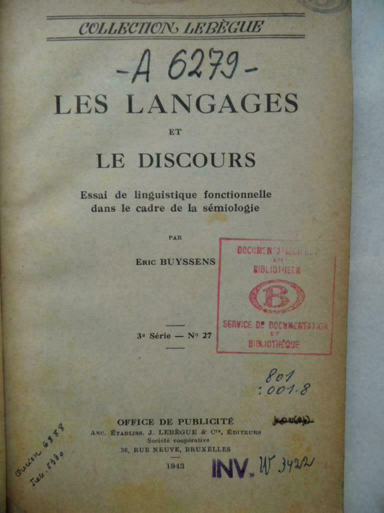 Linguistique fonctionnelle (1943), Enlèvement ou Envoi, Utilisé, Enseignement supérieur, Eric Buyssens