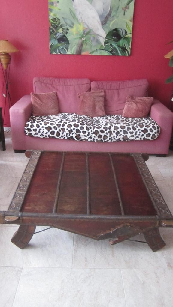 Table basse indienne antique 130 cm x 120 cm - 40 cm de haut, Enlèvement, Utilisé, Carré, Teck