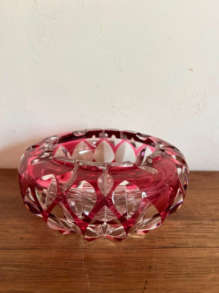 Val Saint Lambert kristallen asbak – rood geslepen glas, Ophalen of Verzenden