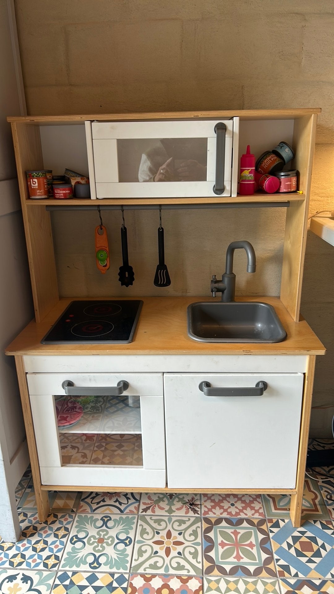 Speelgoedkeukentje ikea met potjes en pannetjed, Ophalen, Gebruikt, Hout, Speelkeuken