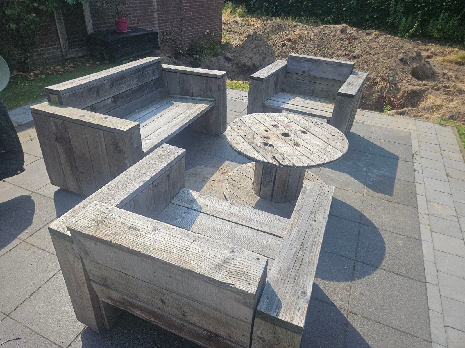 Loungeset, Jardin & Terrasse, Ensembles de jardin, Sets de jardin, Bois d'échafaudage, Banque, Enlèvement