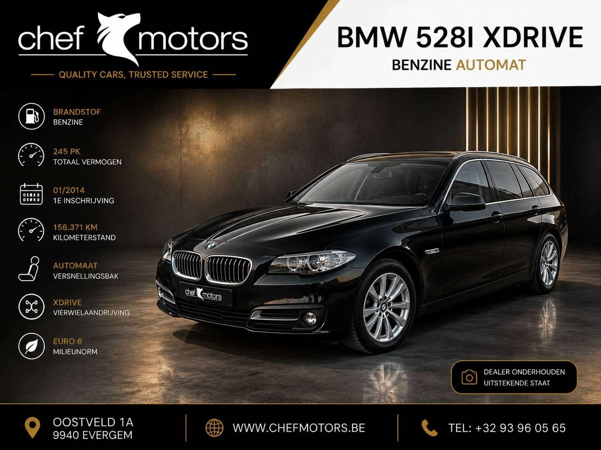 BMW 528 Benzine |Automaat|Garantie|Panoramadak, Autos, BMW, Euro 6, Entreprise, Noir, 5 portes