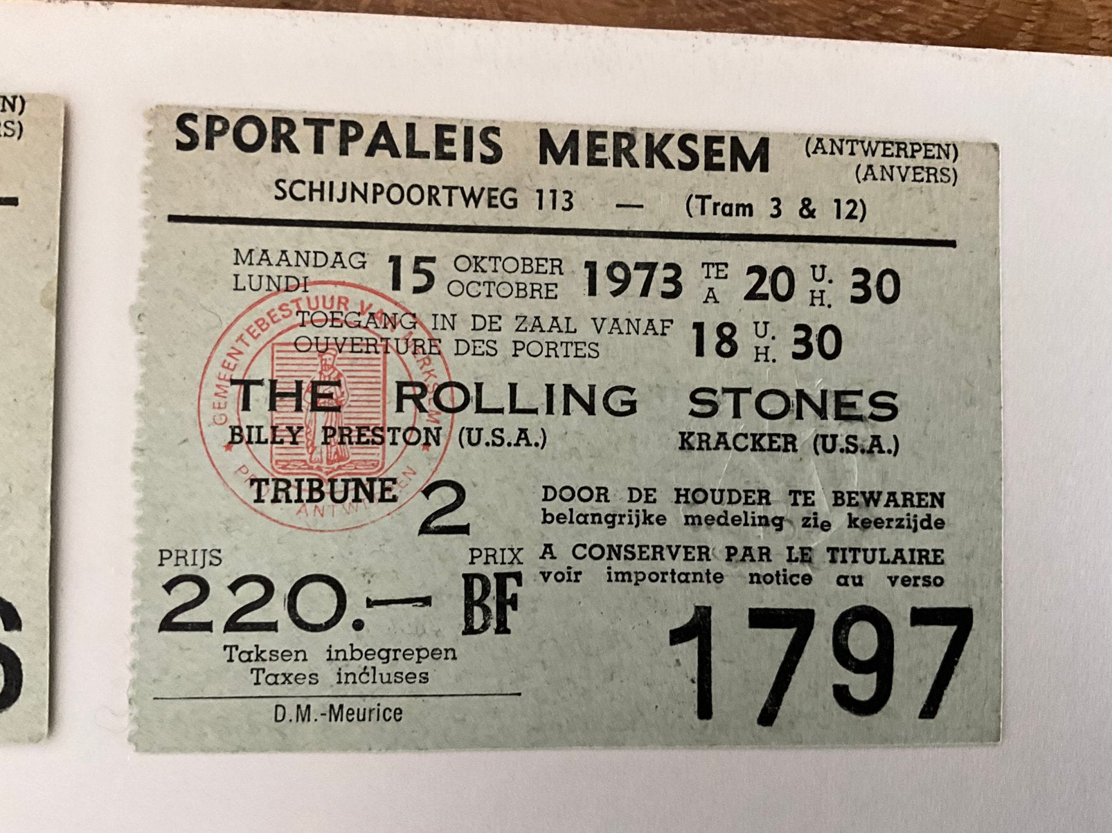 The Rolling Stones - Antwerpen 1973 tickets, Ophalen of Verzenden, Zo goed als nieuw