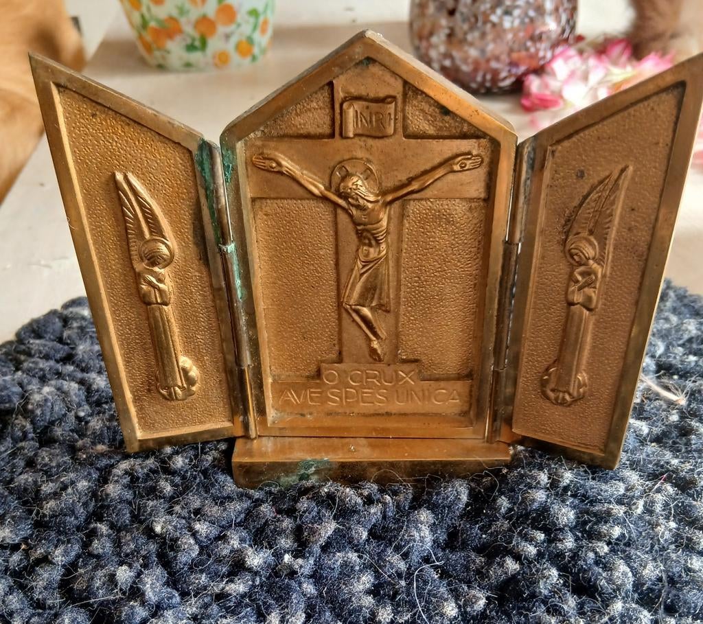 Brons drieluik met jezus, Ophalen of Verzenden