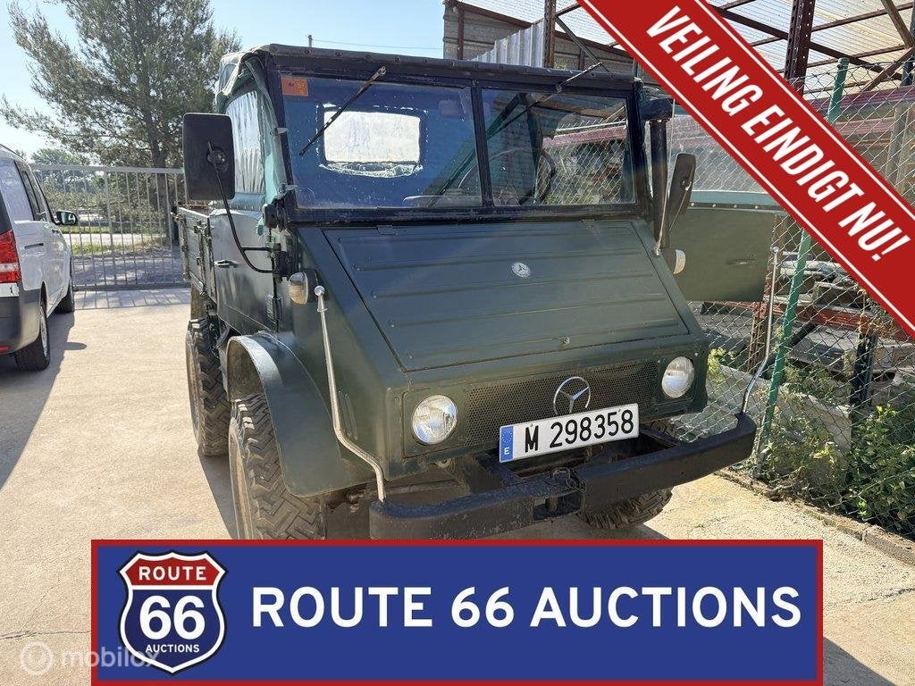 Mercedes-Benz Unimog 411 | 1962 | Route 66 Auctions, Zwart, Mercedes-Benz, Bedrijf, Handgeschakeld