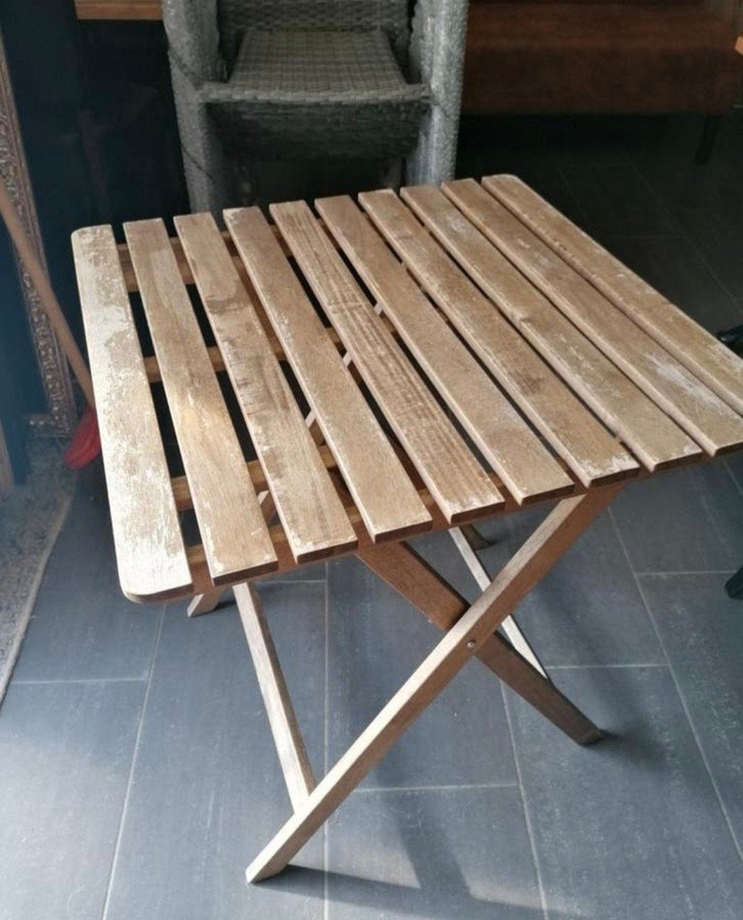 Houten terras tafel stoel, Tuin en Terras, Ophalen