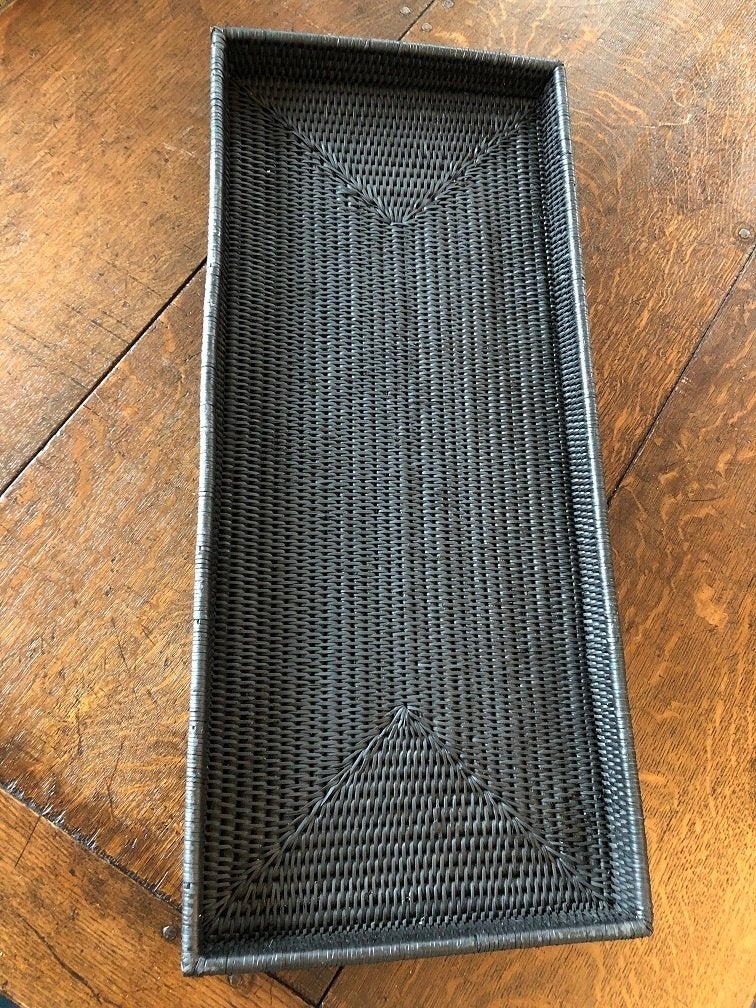 RECHTHOEKIG zwart rieten DIENBLAD – Rattan rotan, Ophalen of Verzenden, Rechthoekig, Dienblad