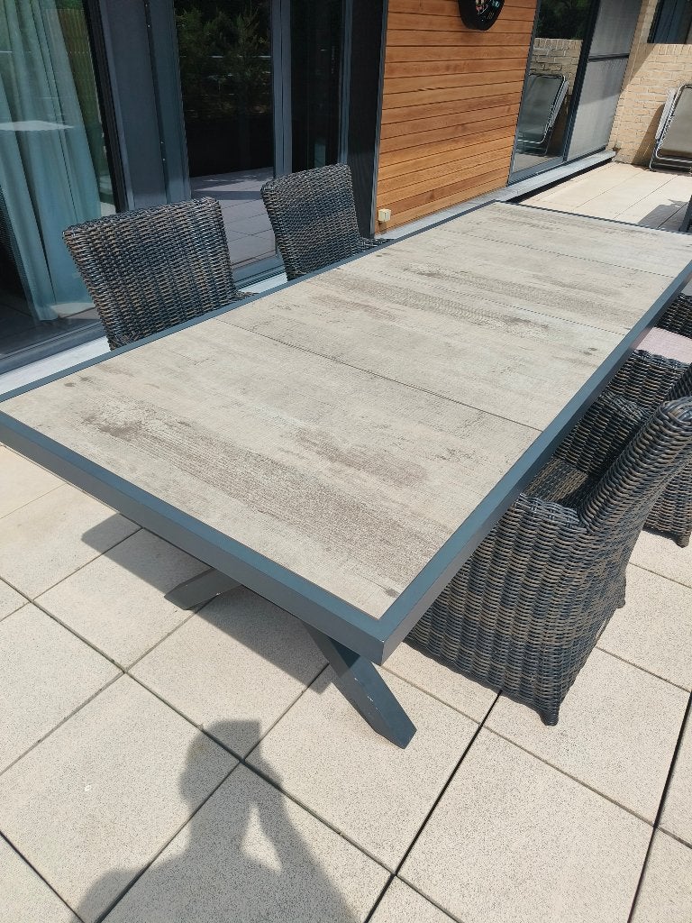 Tafel + 4 stoelen, Jardin & Terrasse, Ensembles de jardin, Chaise, Salons de jardin, Aluminium, Utilisé