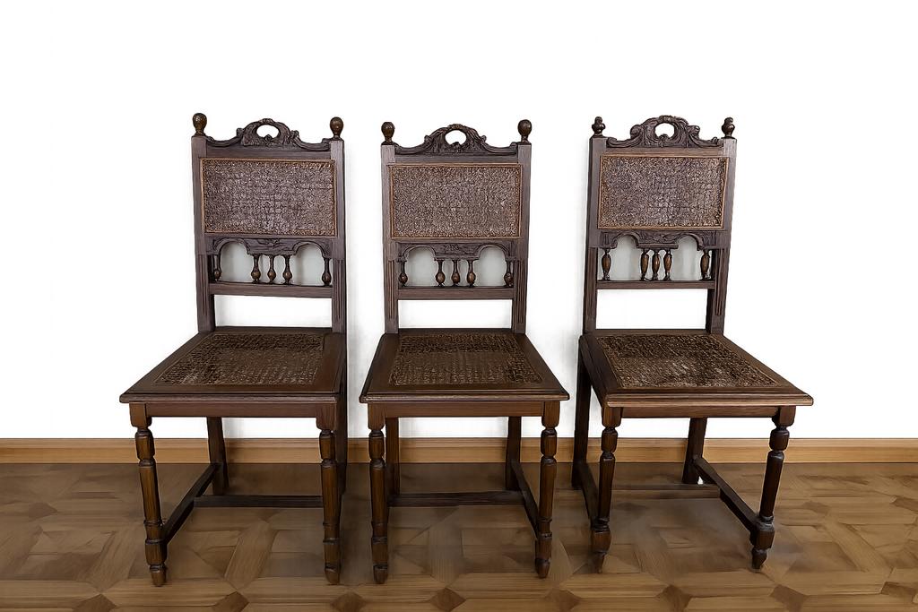 3 antieken stoelen in hout met rotan zitting en leuning, Antiek en Kunst, Ophalen