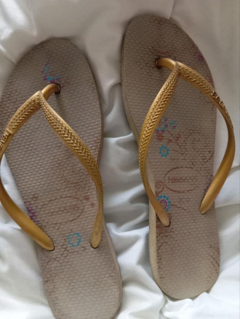 Havaianas - bracelets dorés à paillettes, taille 37/8, Enlèvement ou Envoi