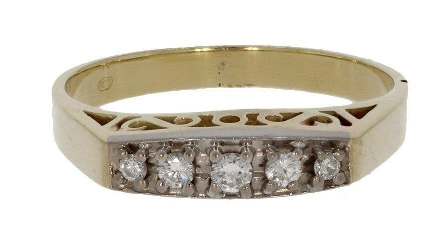 Diamanten Art Deco 14k rij ring goud alliance briljant dames, Ophalen of Verzenden, Zo goed als nieuw, Dame of Heer, Met edelsteen