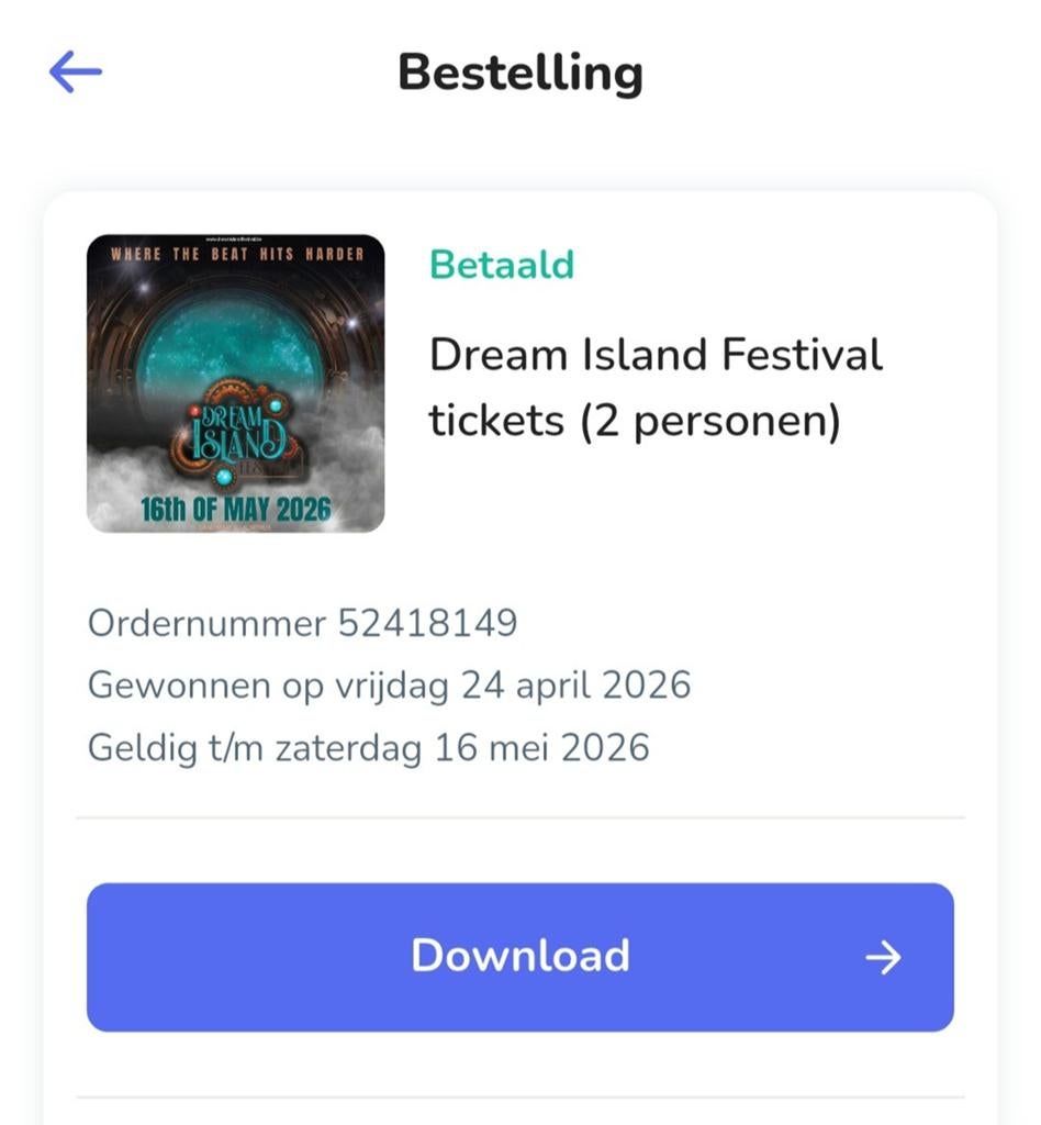 dream island festival 16 mei 2026 voor 2p