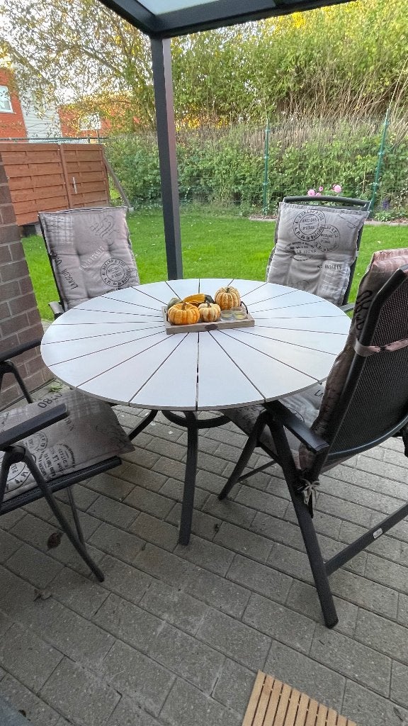 Tuintafel met 4 stoelen, Tuin en Terras, Tuintafels, Ophalen, Gebruikt, Rond, Metaal