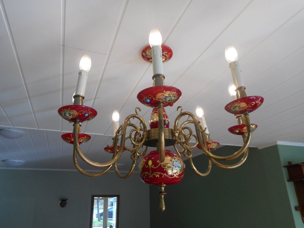 Luchter in Venetiaanse porselein, Huis en Inrichting, Lampen | Kroonluchters, Ophalen, Gebruikt