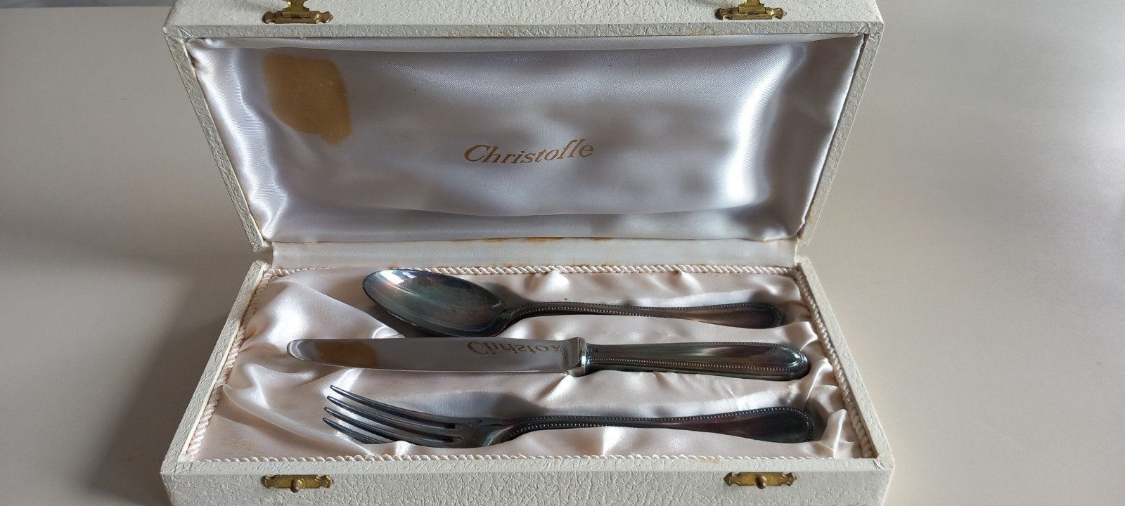Christofle 3-delige verzilverde bestekset, Antiek en Kunst, Ophalen of Verzenden