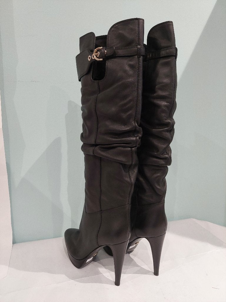 695C* SERGIO ROSSI sexy bottes noires full cuir (38,5), Sergio Rossi, Comme neuf, Brun, Bottes hautes