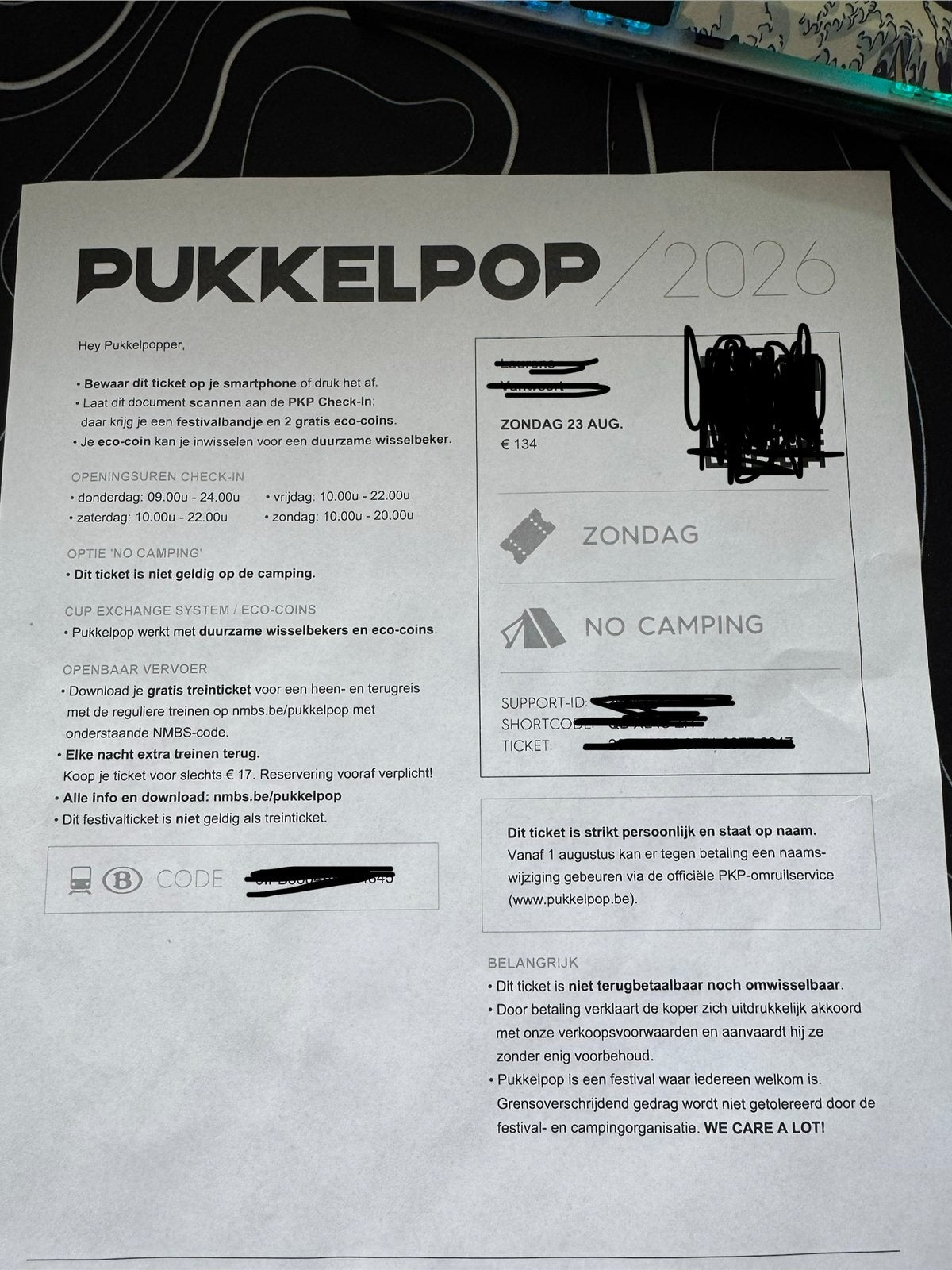 pukkelpop ticket zondag, Eén persoon