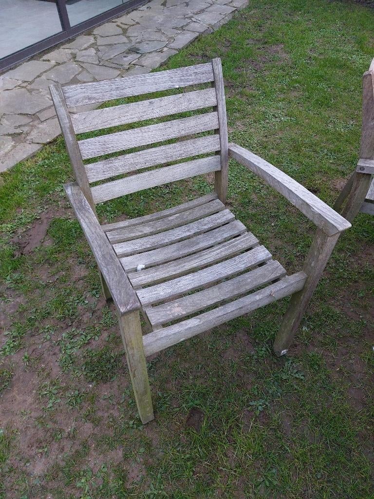 tuintafel met stoelen, Jardin & Terrasse, Tables de jardin, Utilisé, Carré, Bois, Enlèvement