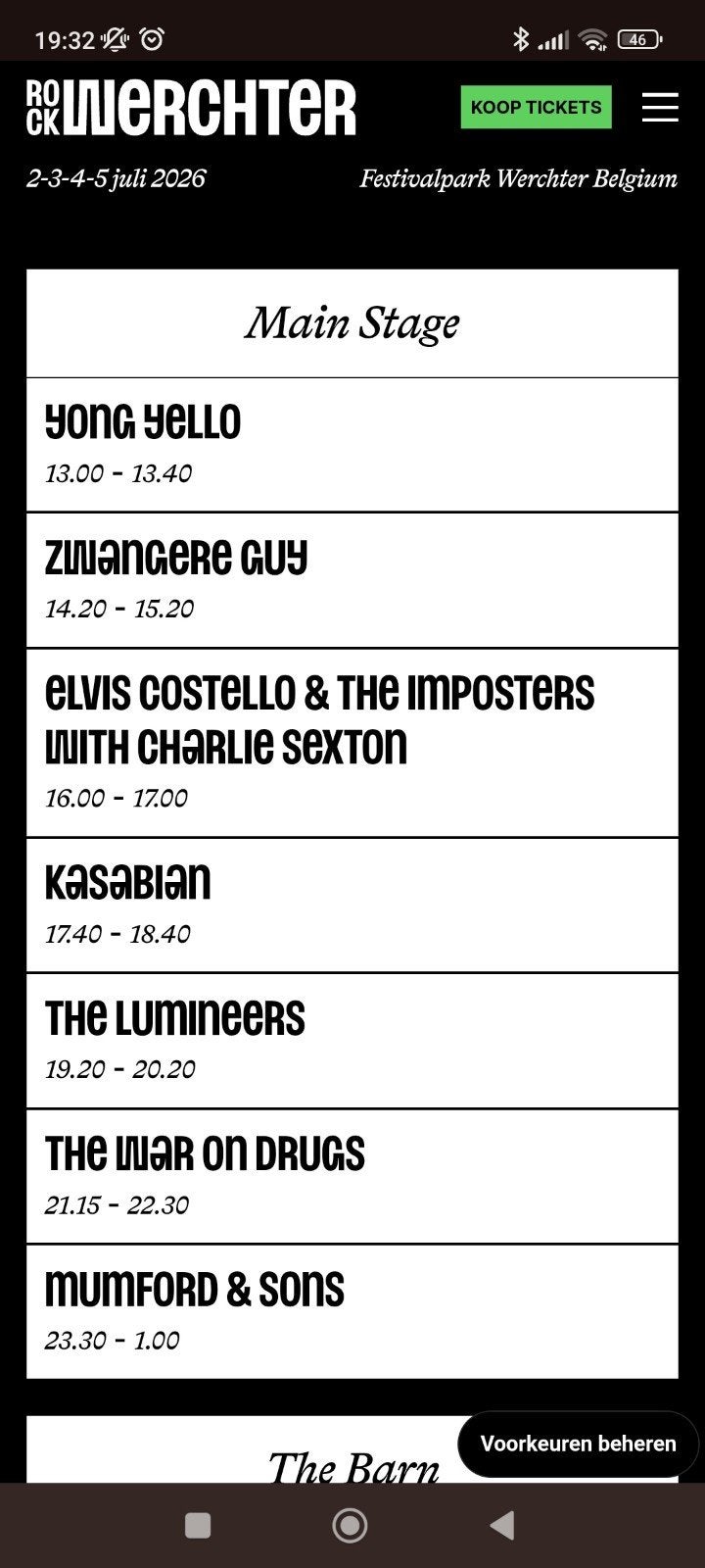 2  tickets werchter donderdag