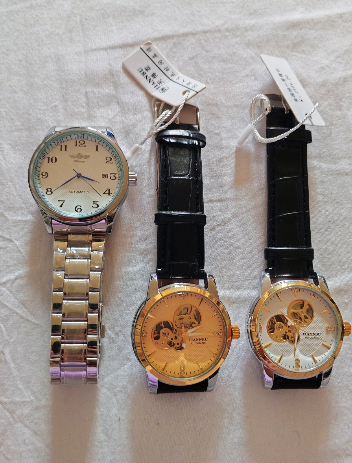 Lot de 3 Montres Automatiques Homme – Winner & Tiannbu Squel, Envoi, Neuf, Blanc