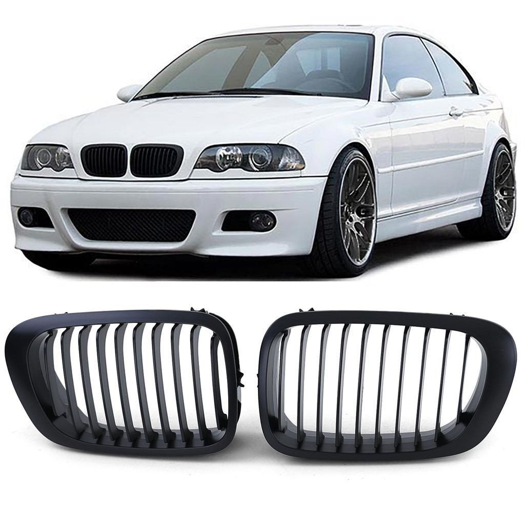 Grill Nieren Voor Bmw 3 Serie E46 Coupe Cabrio Mat Zwart Enk, Envoi