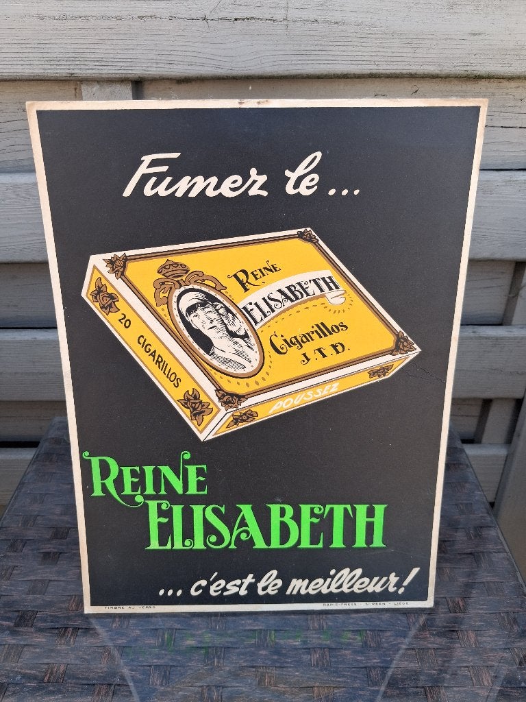 oud reclamebord ...CIGAREN REINE ELISABETH ., Verzamelen, Ophalen of Verzenden, Zo goed als nieuw, Reclamebord