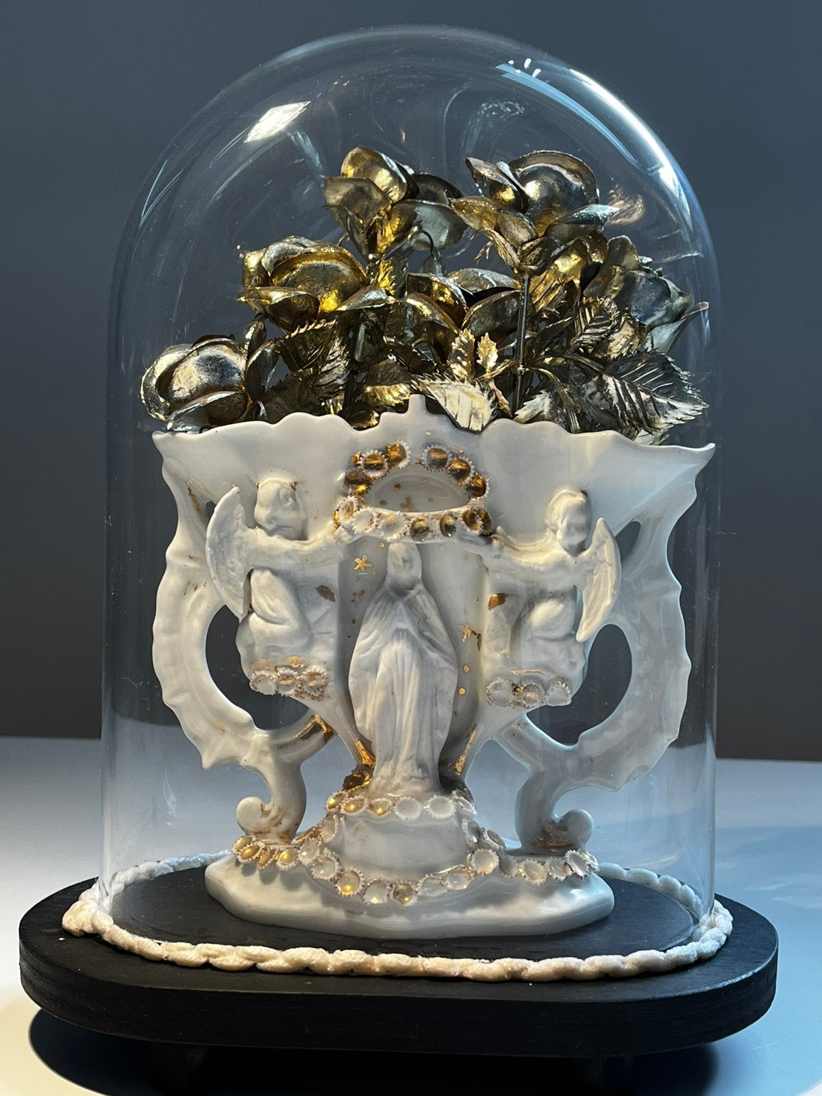 XIXe E antieke stolp religieuze OLV vaas Brussels porselein, Verre, Enlèvement, Comme neuf