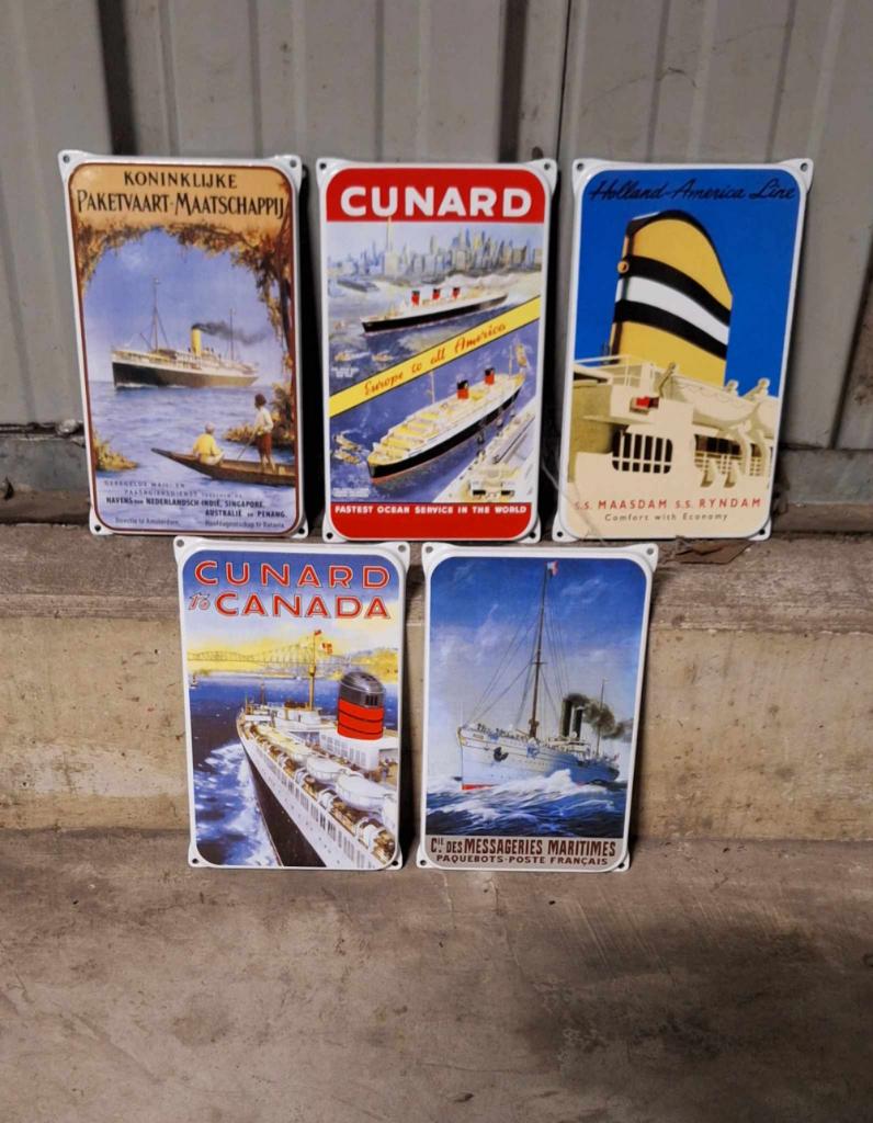 Set met 5 emaille borden Holland America Line voor maar 60,-, Ophalen of Verzenden, Nieuw, Reclamebord