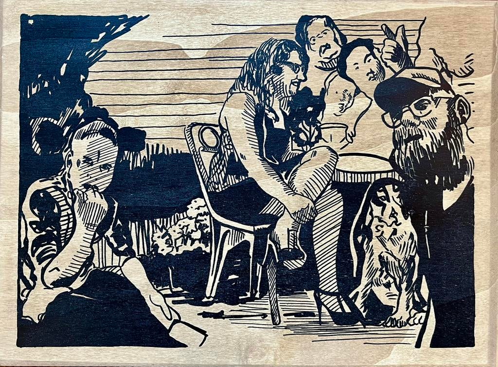 Kristof Van Heeschvelde -Zeefdruk op hout -Zelfportret -50cm, Ophalen of Verzenden