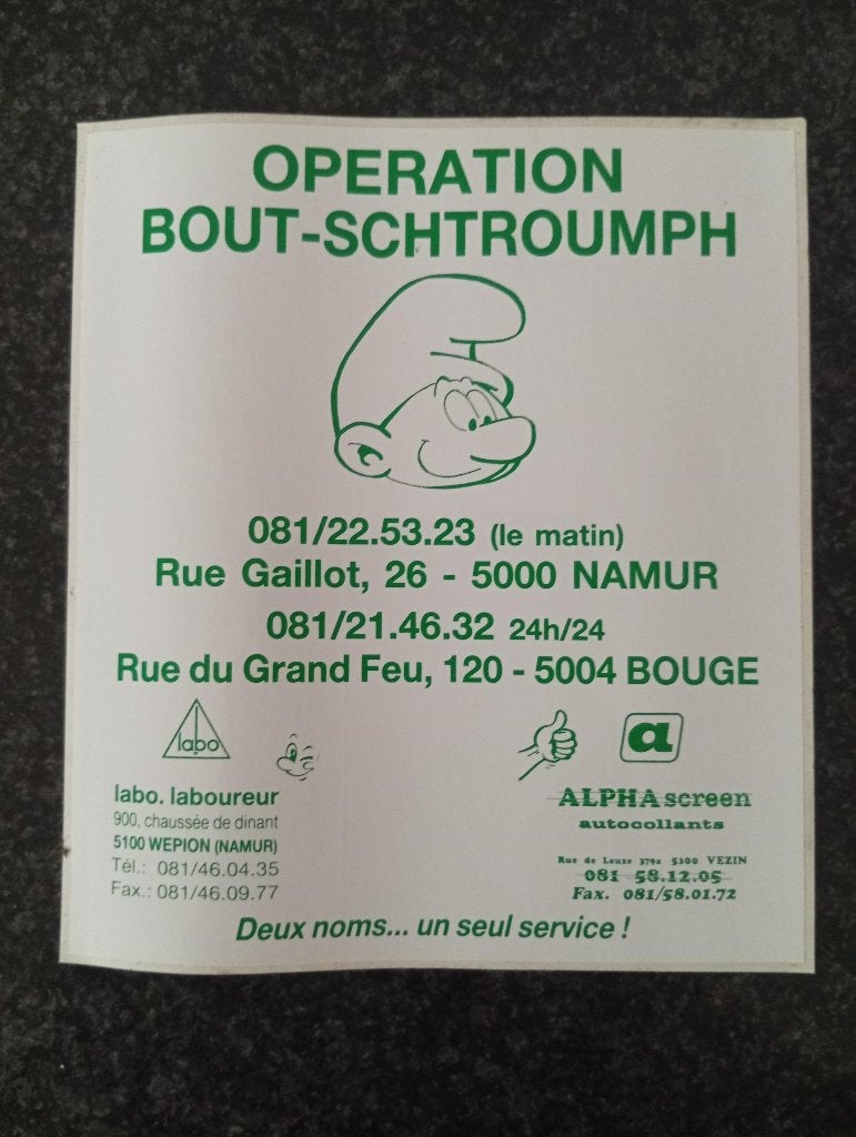 Autocollant "Opération Bout-Schtroumph", Verzamelen, Smurfen, Ophalen of Verzenden, Nieuw, Overige Smurfen, Overige typen