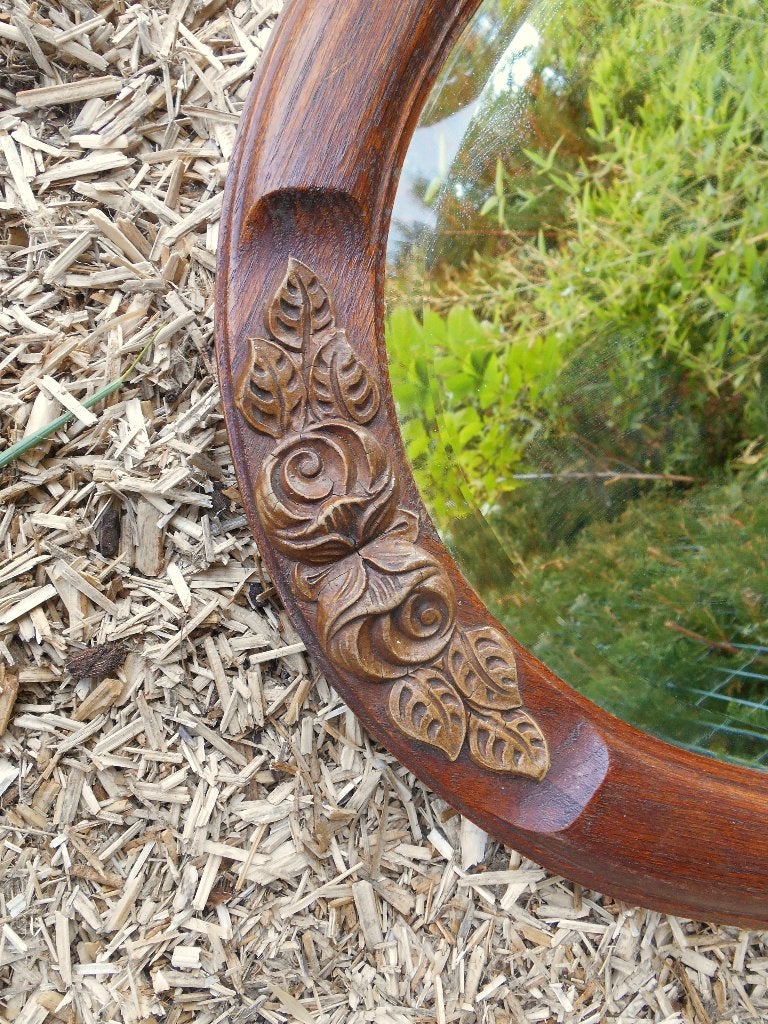 Grand miroir ovale ancien avec roses, Enlèvement, Ovale, Moins de 50 cm, Moins de 100 cm