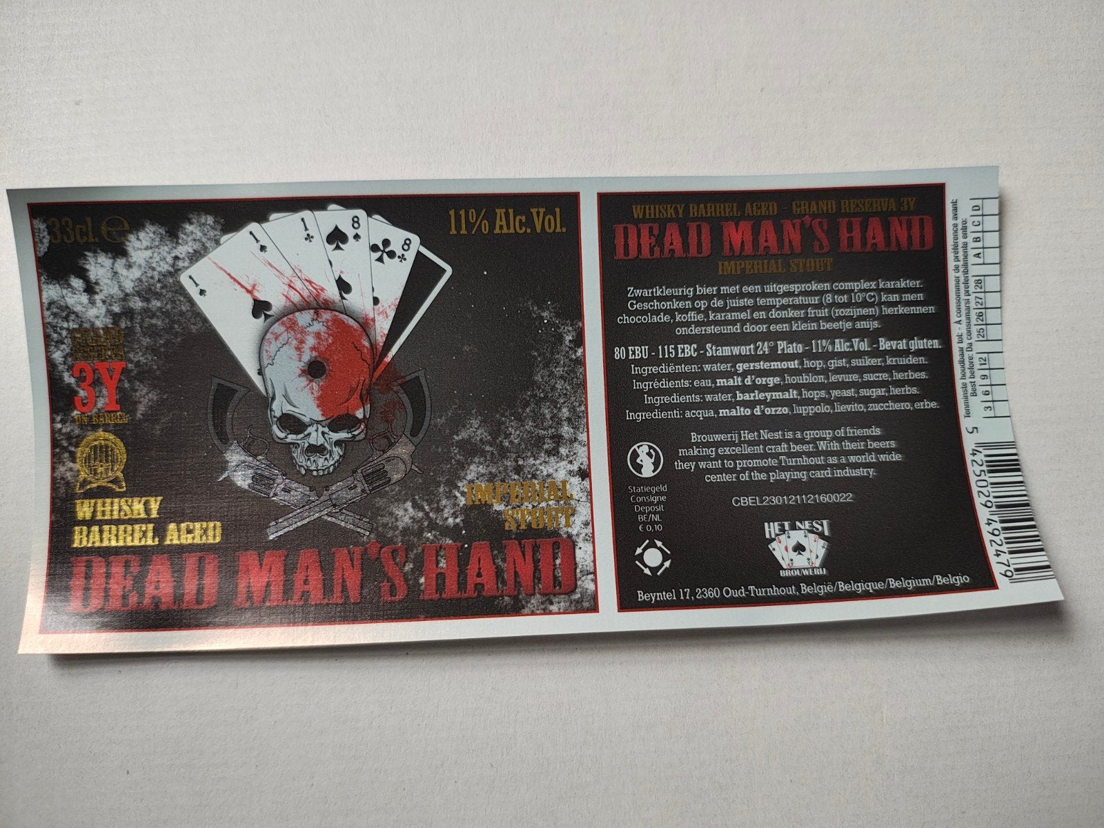 Étiquette de bière Dead Man's Hand WHISKY B.A., Collections, Enlèvement ou Envoi, Neuf, Autres marques