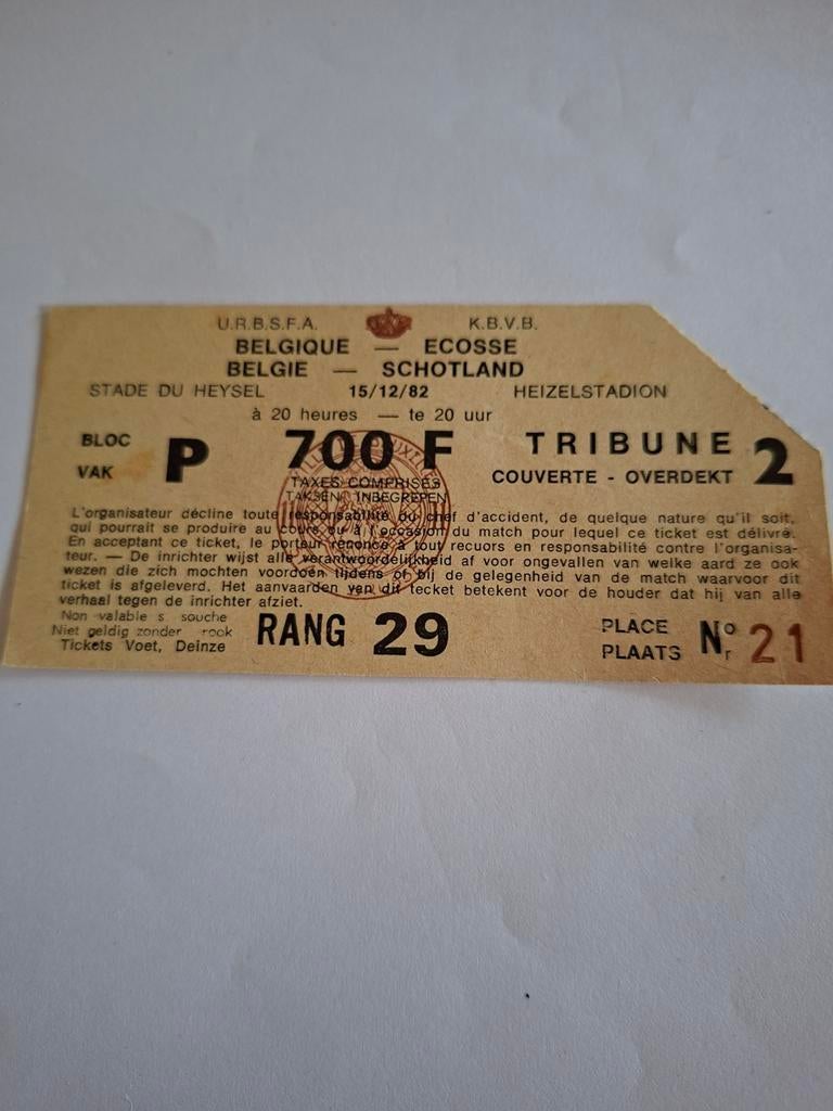 VOETBALTicket BELGIE - SCHOTLAND 1982
