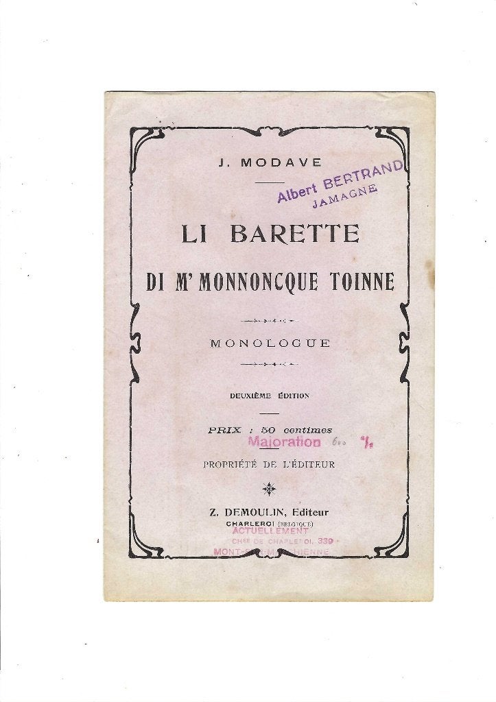 Monologue en Wallon, Collections, Envoi, Utilisé