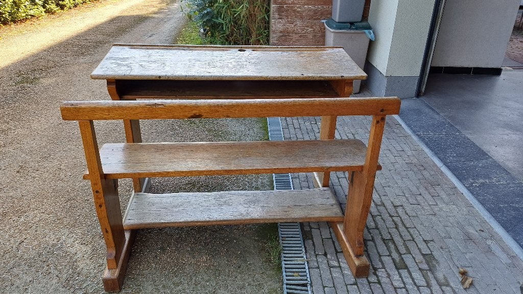 Houten schoolbank, Huis en Inrichting, Vintage, Ophalen, Gebruikt, Schoolbureau