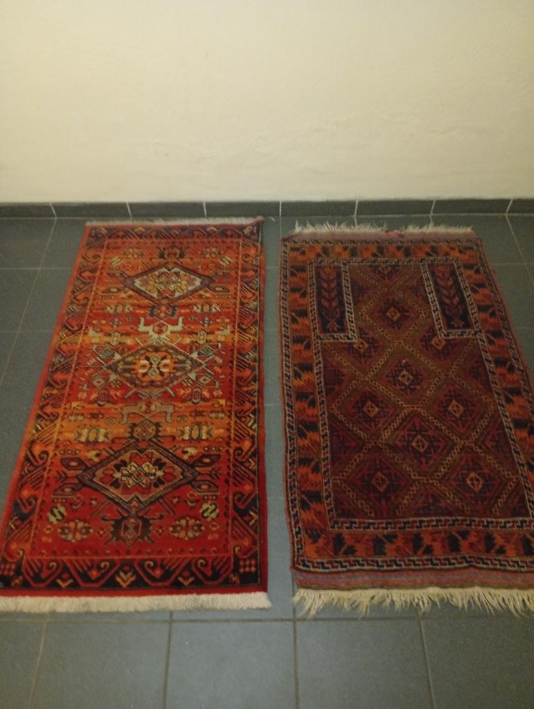 Set van 2 vintage oosterse tapijten - Cosy/Bourgeois Bohème, Huis en Inrichting, Ophalen, Blauw