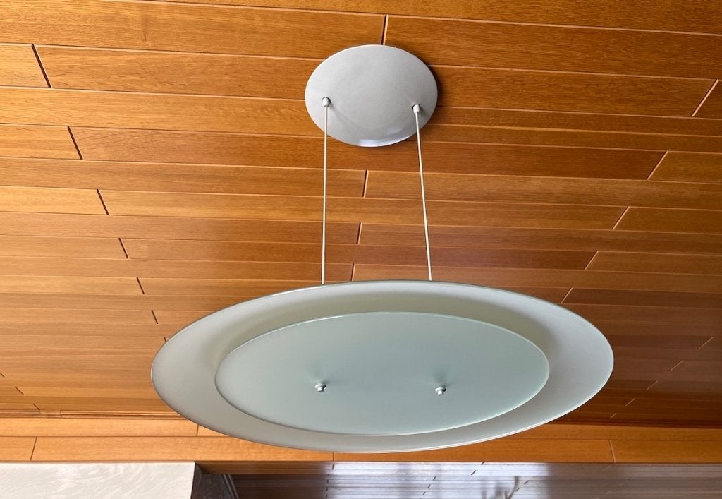 Éclairage design élégant, en verre dépoli en forme de disque, Autres culots, Enlèvement ou Envoi, Verre, LUXE DESIGN hanglamp