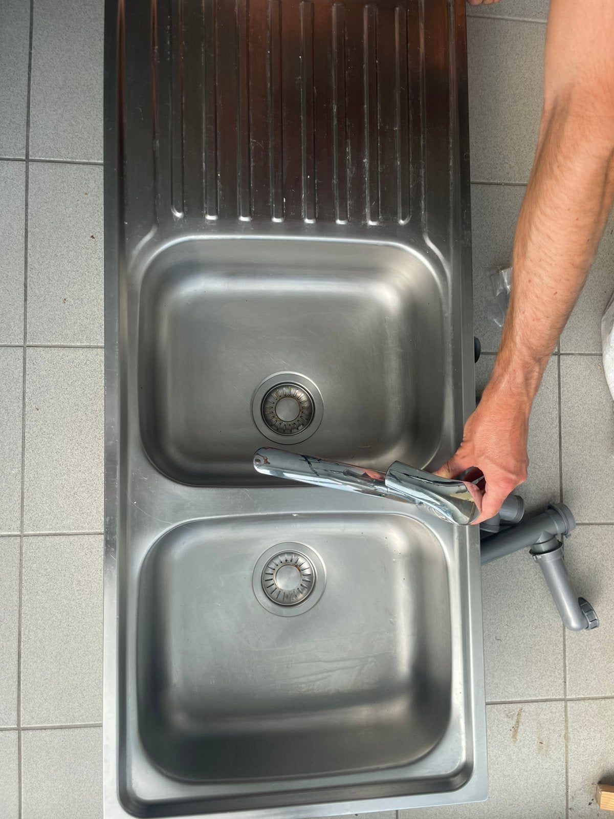 Dubbele spoelbak met kraan, Ophalen, Gebruikt