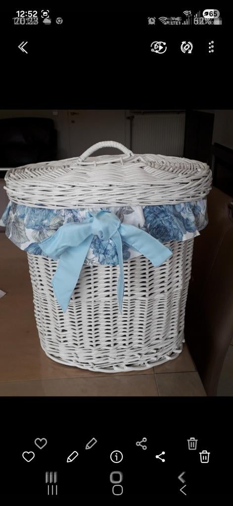 Rieten linnenmand wit hoogte 40 cm, Huis en Inrichting, Ophalen, Wit