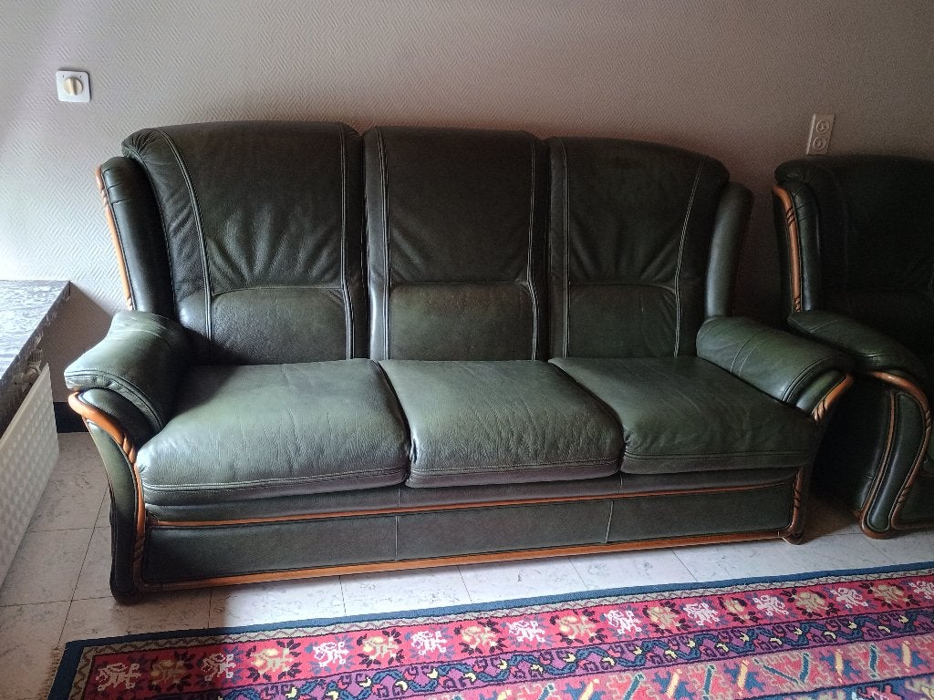 Lederen driezit en eenzit, Huis en Inrichting, Ophalen, Gebruikt, Klassiek, Driepersoons